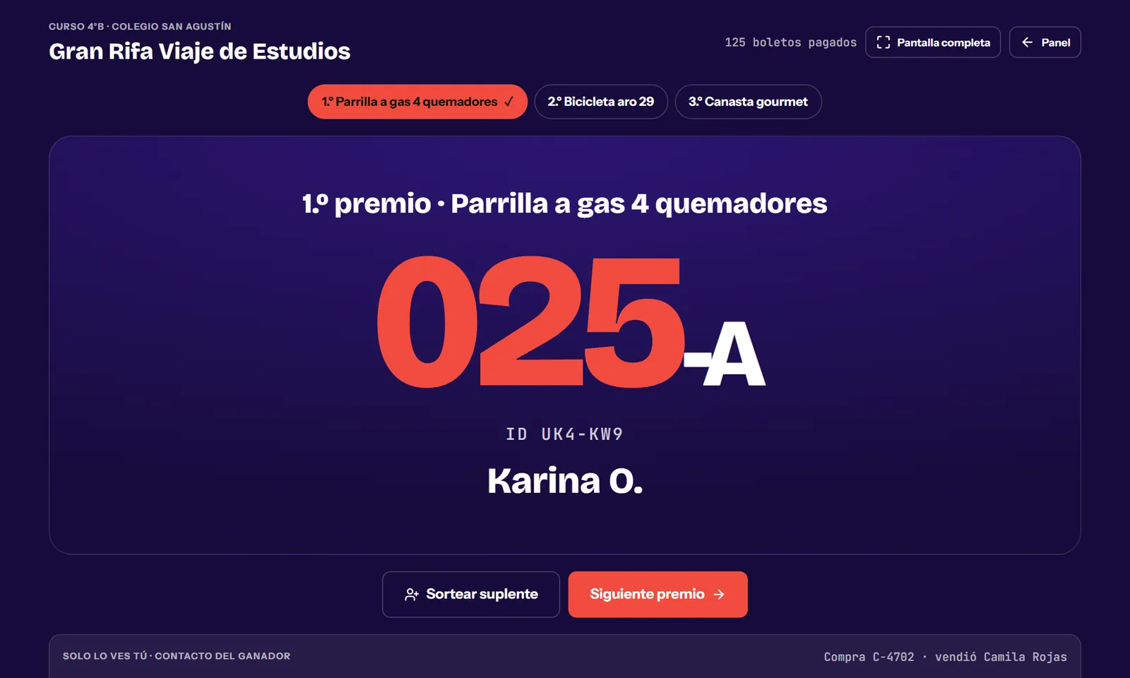 Sorteo en vivo: número ganador con su ID