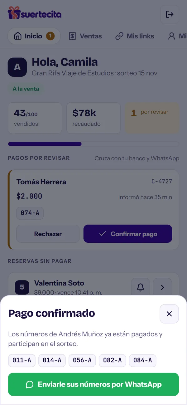 Pago confirmado y WhatsApp listo