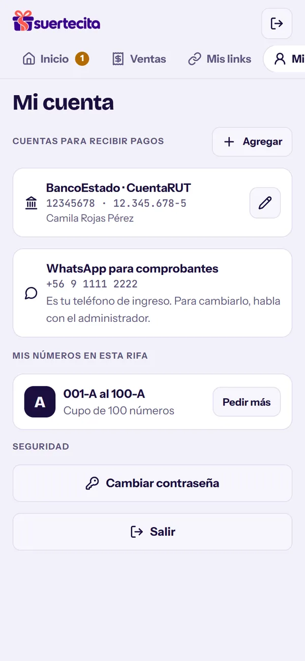 Mi cuenta: cuentas y cupo