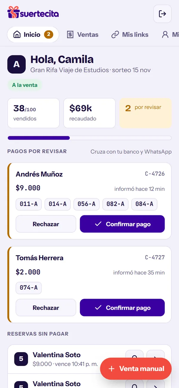 Inicio con pagos por revisar
